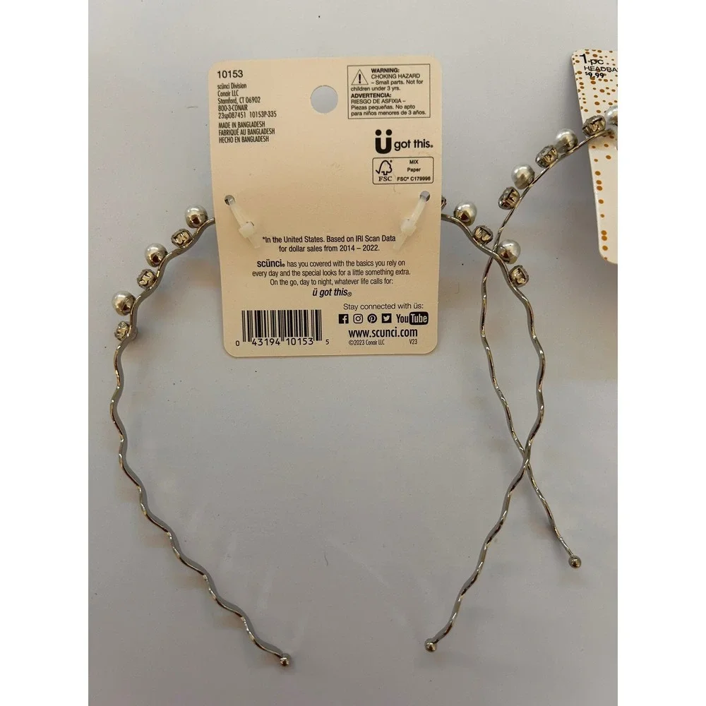 SCUNCI Silver Pearl Jewel Headbands For Hair Lot Of 3 Beautiful New!‎ Pageants